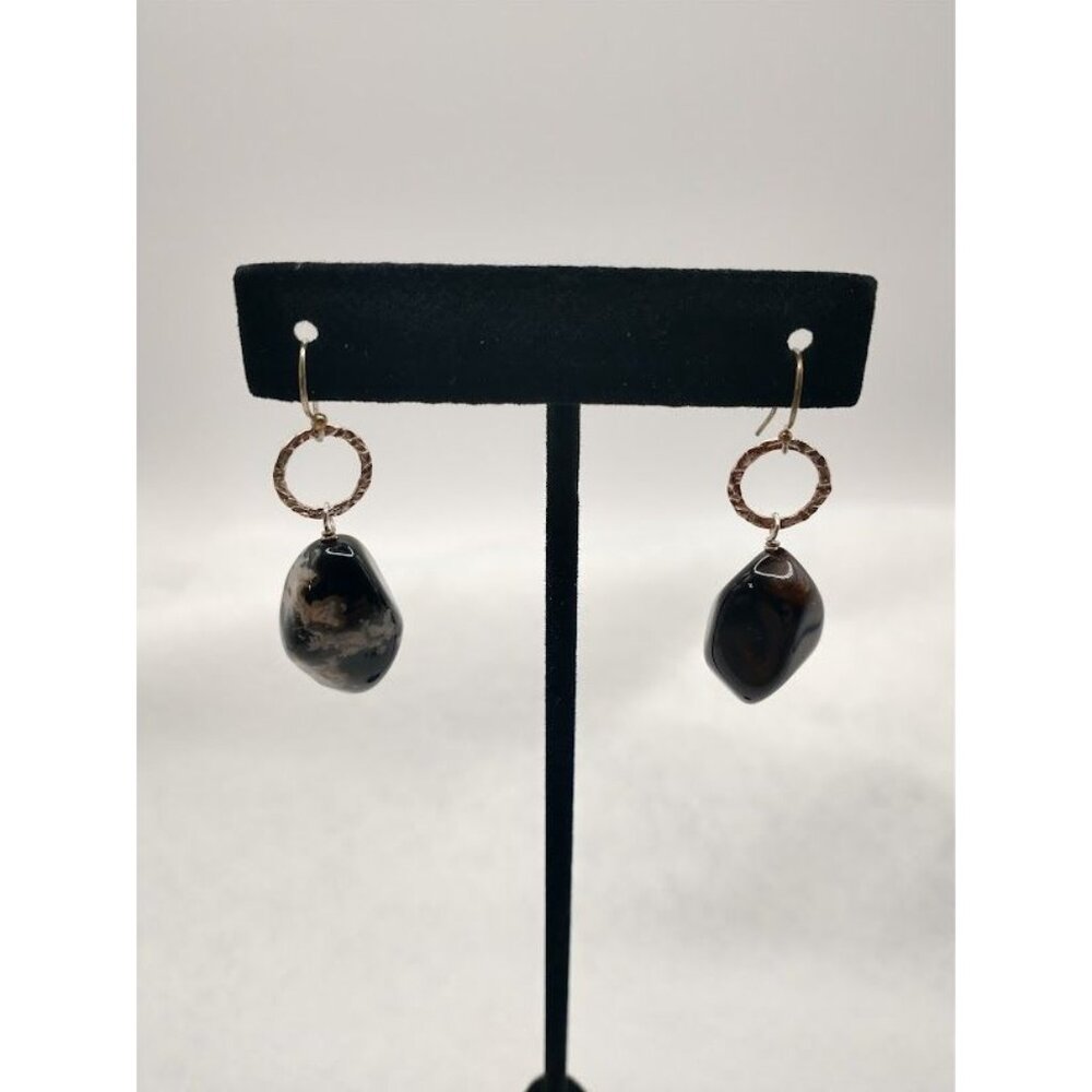 Vintage Snowflake Obsidian Drop Earrings